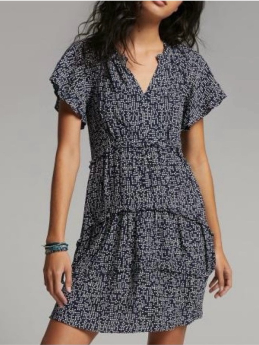 Anthropologie Robin Tiered Short Sleeve Mini Dress Polka Dot Pattern